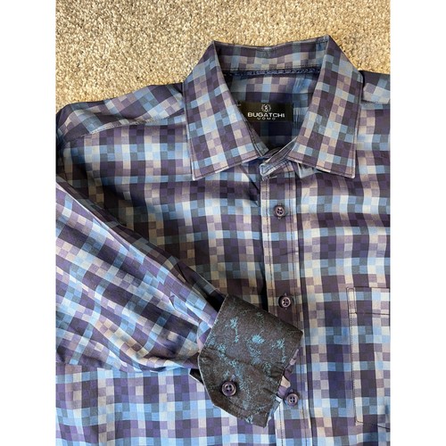 Bugatchi shirt mens large blue - shirt,